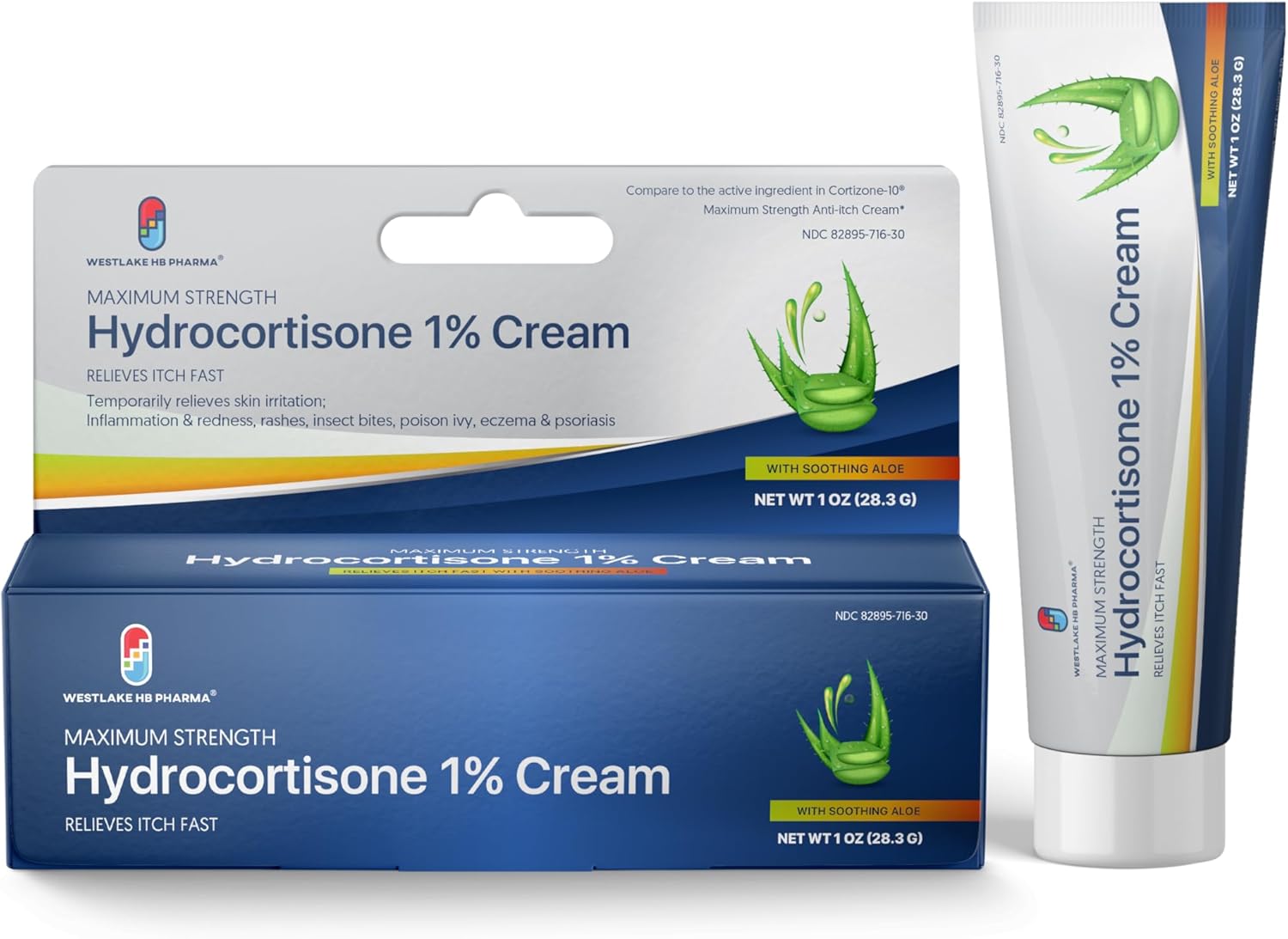 Westlake Maximum Strength Anti-Itch Cream with Soothing Aloe, Hydrocortisone 1% Cream, Itch Relief for Bug Bites, Eczema, Psoriasis, Poison Ivy, Oak and Sumac, 1 oz (Pack of 2)