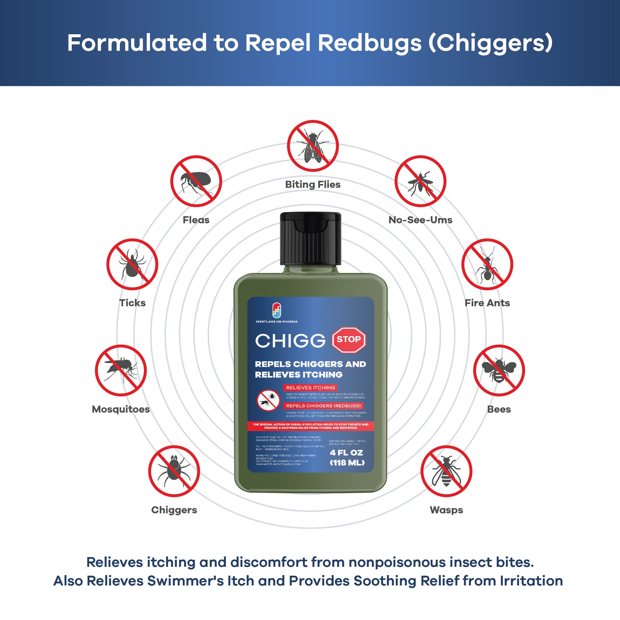 Chigg-Stop The Soldier's Choice Relieves Itching and Repels Chiggers, 4 fl oz - Westlake HB Pharma