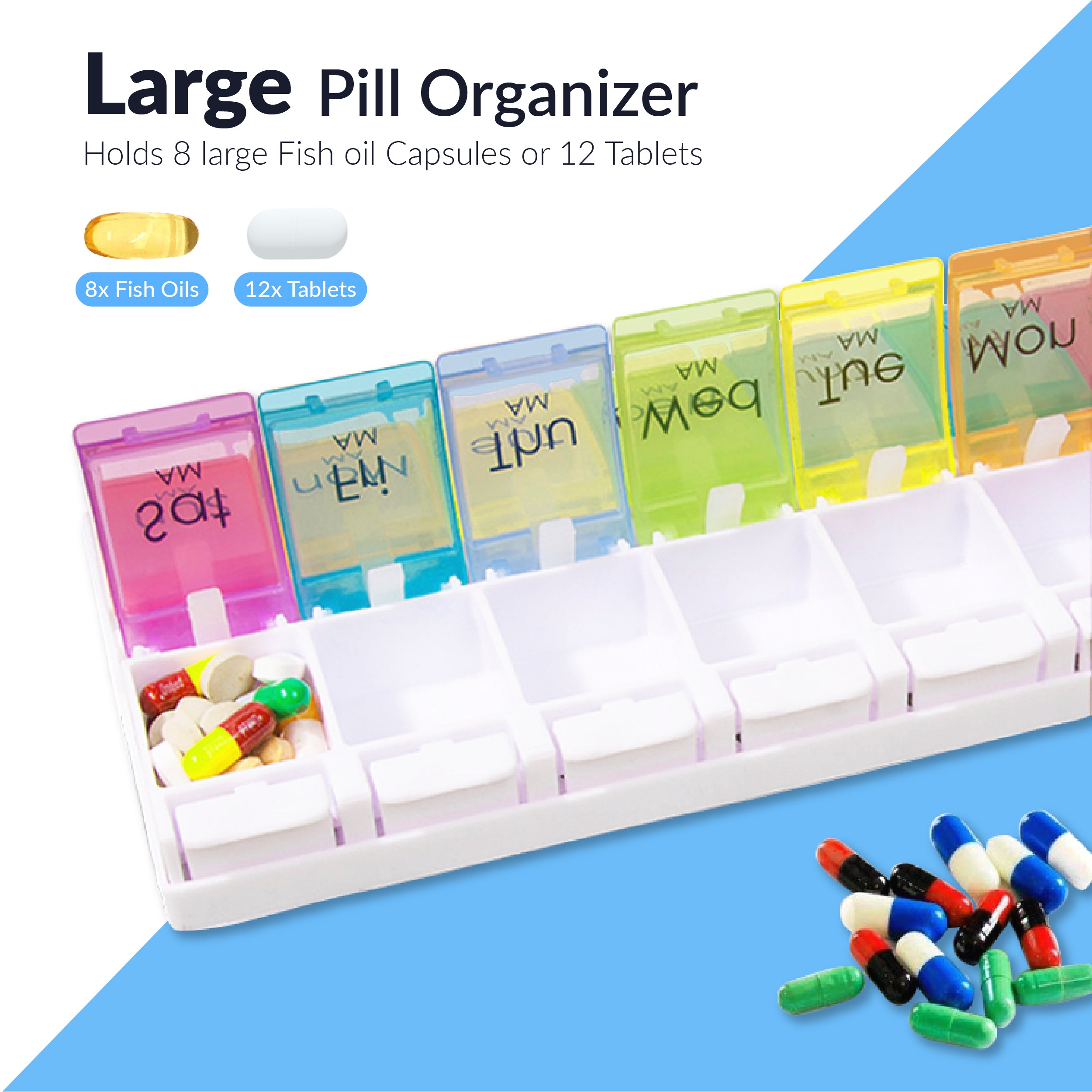 Renoir Weekly (7-Day) AM/PM Push Button Pill Organizer and Planner (XL) | Arthritis Friendly - Westlake HB Pharma