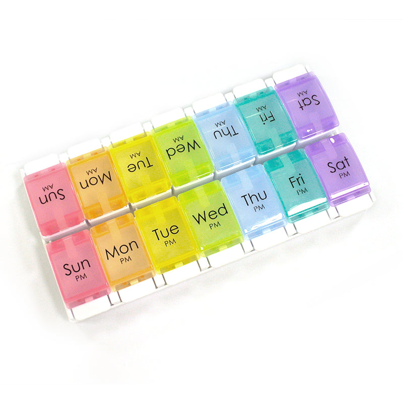 Renoir Weekly 7-Day AM/PM Push Button Pill Organizer Planner- Arthritis Friendly
