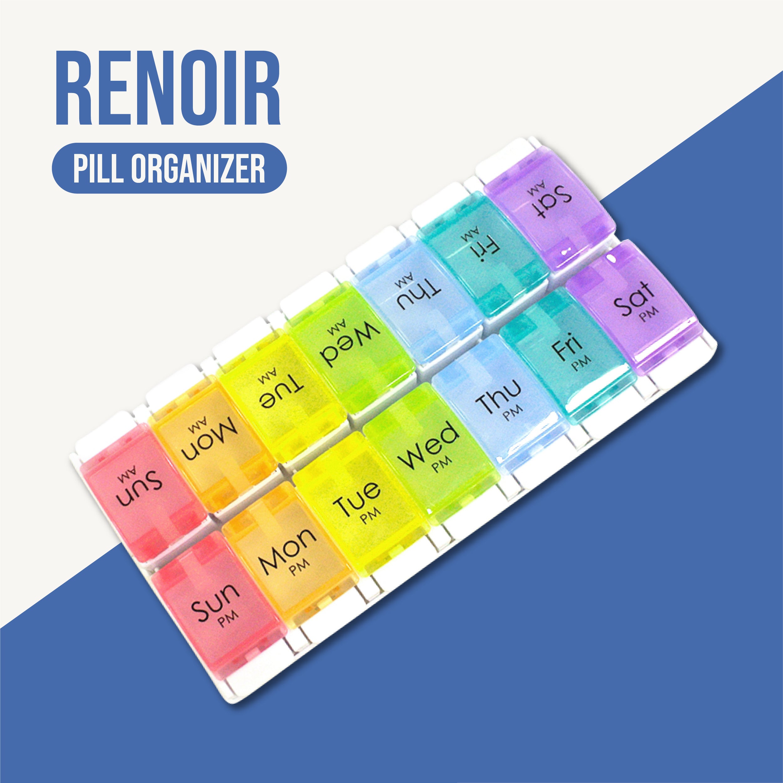 Renoir Weekly (7-Day) AM/PM Push Button Pill Organizer and Planner (XL) | Arthritis Friendly - Westlake HB Pharma