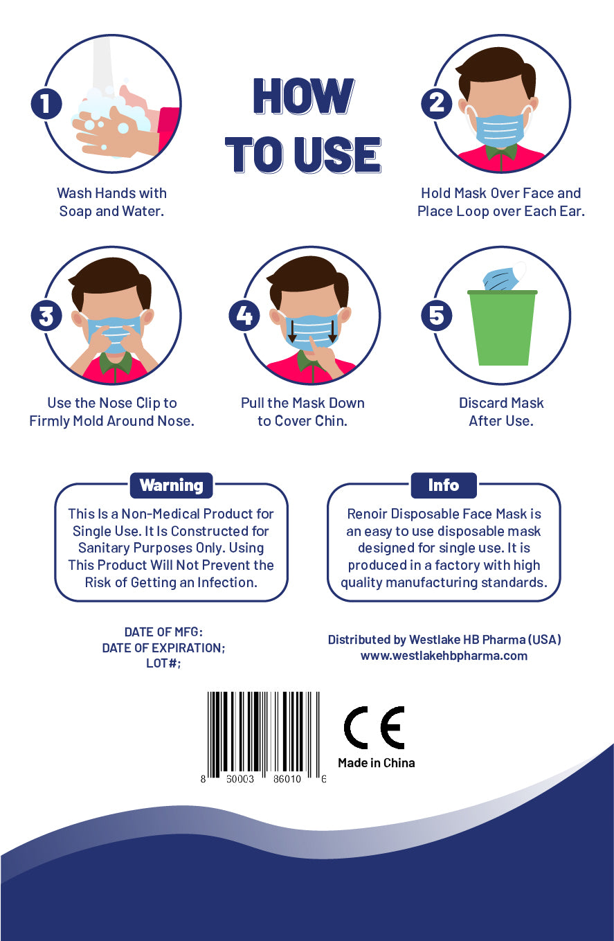 Renoir Disposable Face Mask (50 PCS /Bag) - Westlake HB Pharma