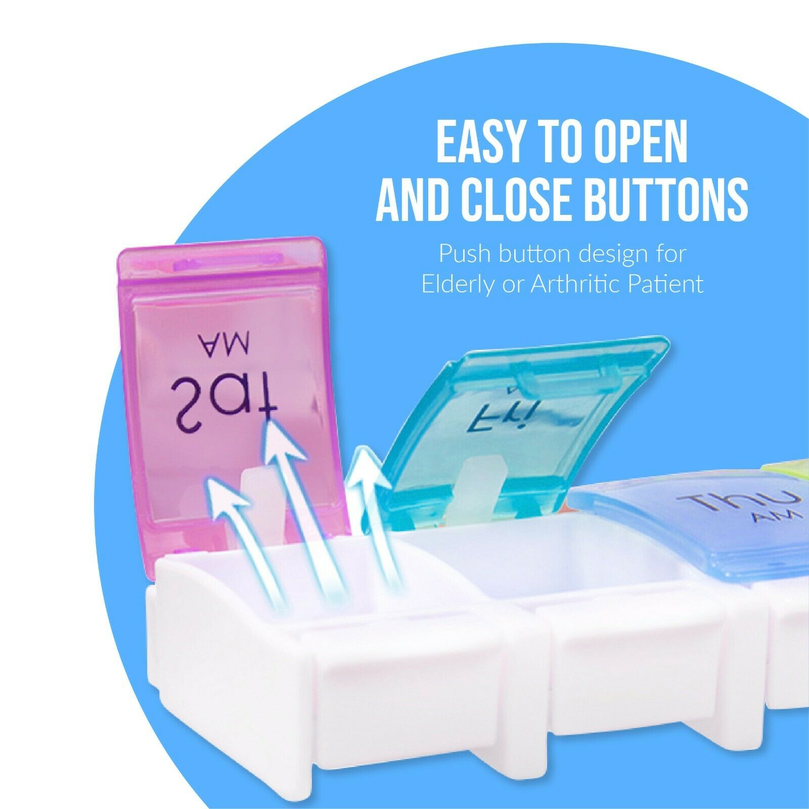 Renoir Weekly 7-Day AM/PM Push Button Pill Organizer Planner- Arthritis Friendly - 2 PK - Westlake HB Pharma